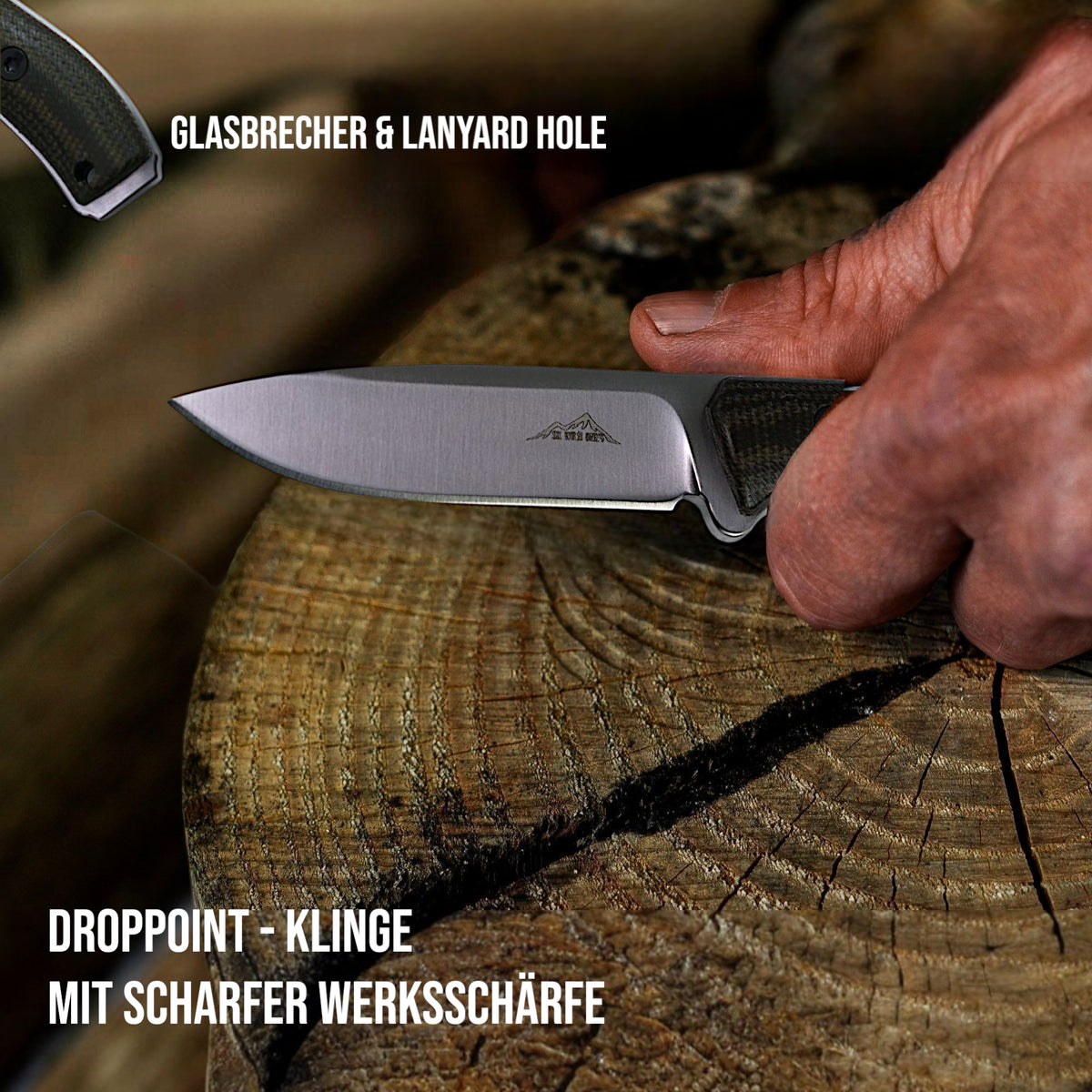 Wieland Jagdmesser – Feste 440C Klinge, Micarta Griff & Lederholster – EDC Outdoor Messer