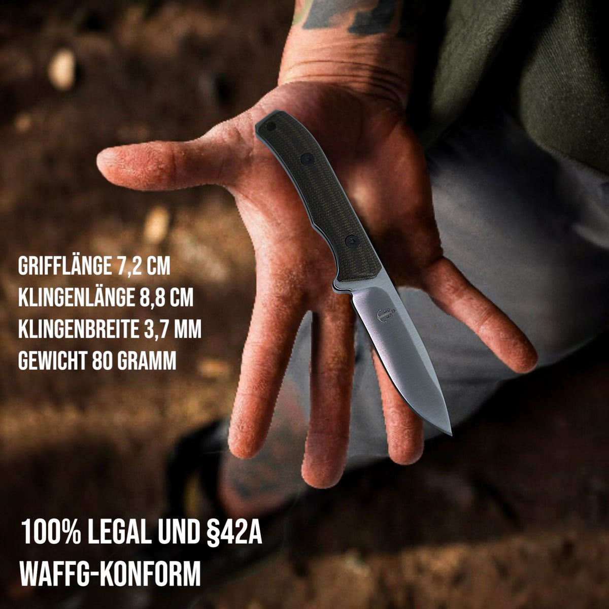 Wieland Jagdmesser – Feste 440C Klinge, Micarta Griff & Lederholster – EDC Outdoor Messer