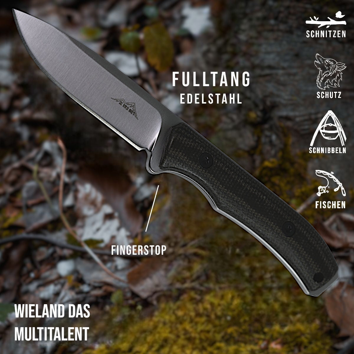 Wieland Jagdmesser – Feste 440C Klinge, Micarta Griff & Lederholster – EDC Outdoor Messer